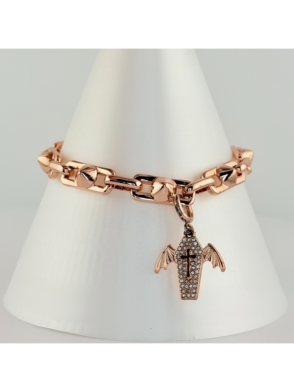 Bomb Party Bracelet - Halloween Bat Coffin Charm on Rose Gold Plating Pulley